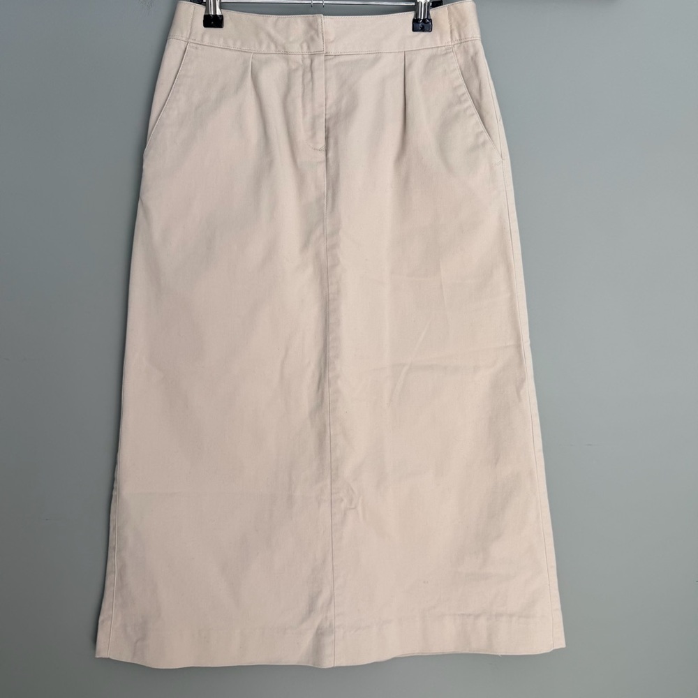 Tommy Hilfiger Y2K 2000s Classic Light Khaki Cotton Preppy Teacher Midi Skirt